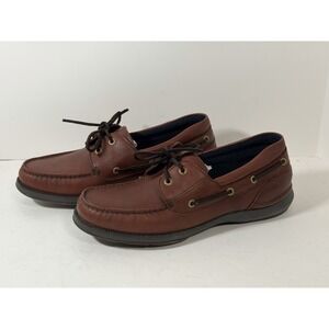 Rockport, Men's Zealand Brown Leather Boat Shoes, Size 11.5
